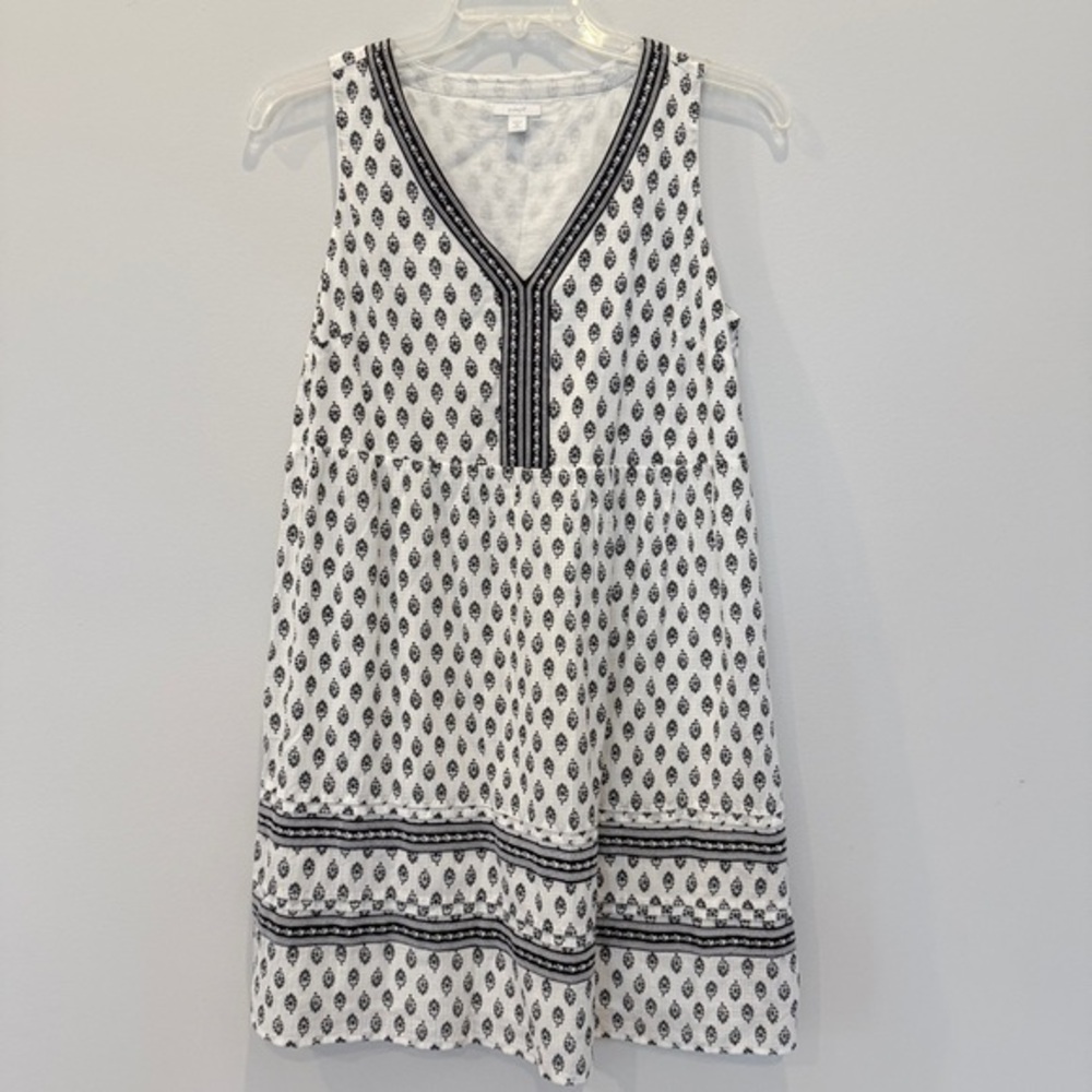 Purejill White & Black Sleeveless Dress w/ Embroidery Details Sz M AP